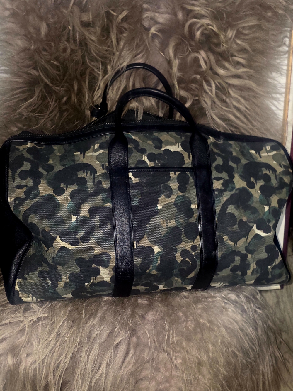 Gotham 45 Coach Green Camouflage Duffel with Black Leather Trim